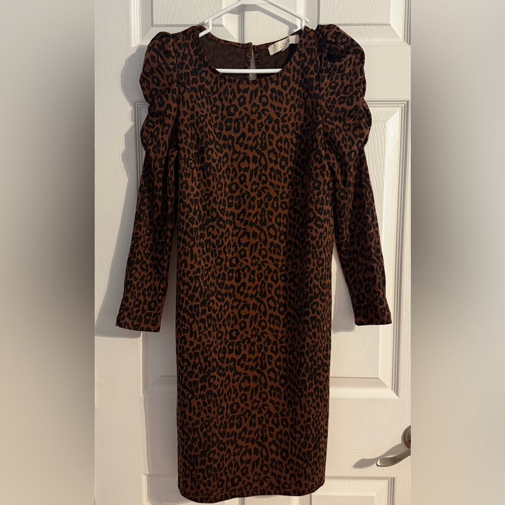 LOFT Leopard Print Puff Sleeve Dress – Size XS